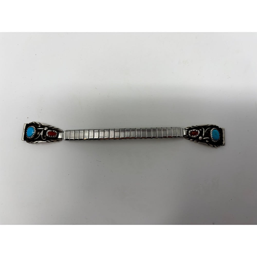 Richard Begay Navajo Sterling Silver Turquoise Coral Watch Band RB Signed